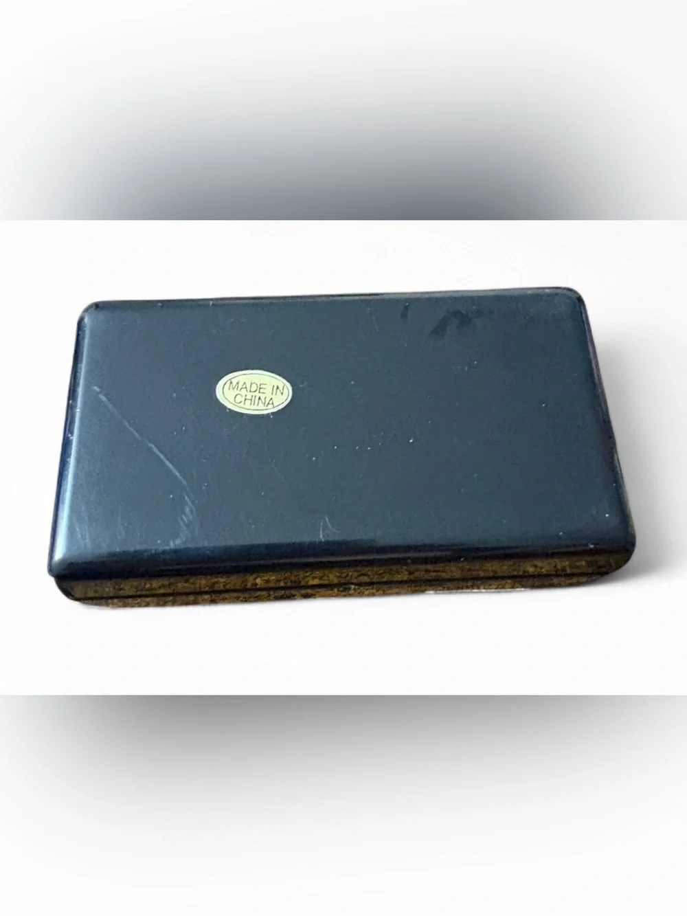Vintage 1980s Black Lacquer Iris Flower Lipstick Case Travel Mirror Compact